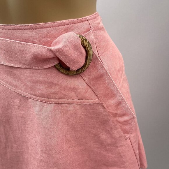 Free People Pink Higher Ground A-Line Skirt Linen Blend Flowy Belted Waist M* - Picture 9 of 14